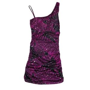 Pink and black bling bodycon dress magenta asymmetrical sequined mini dress